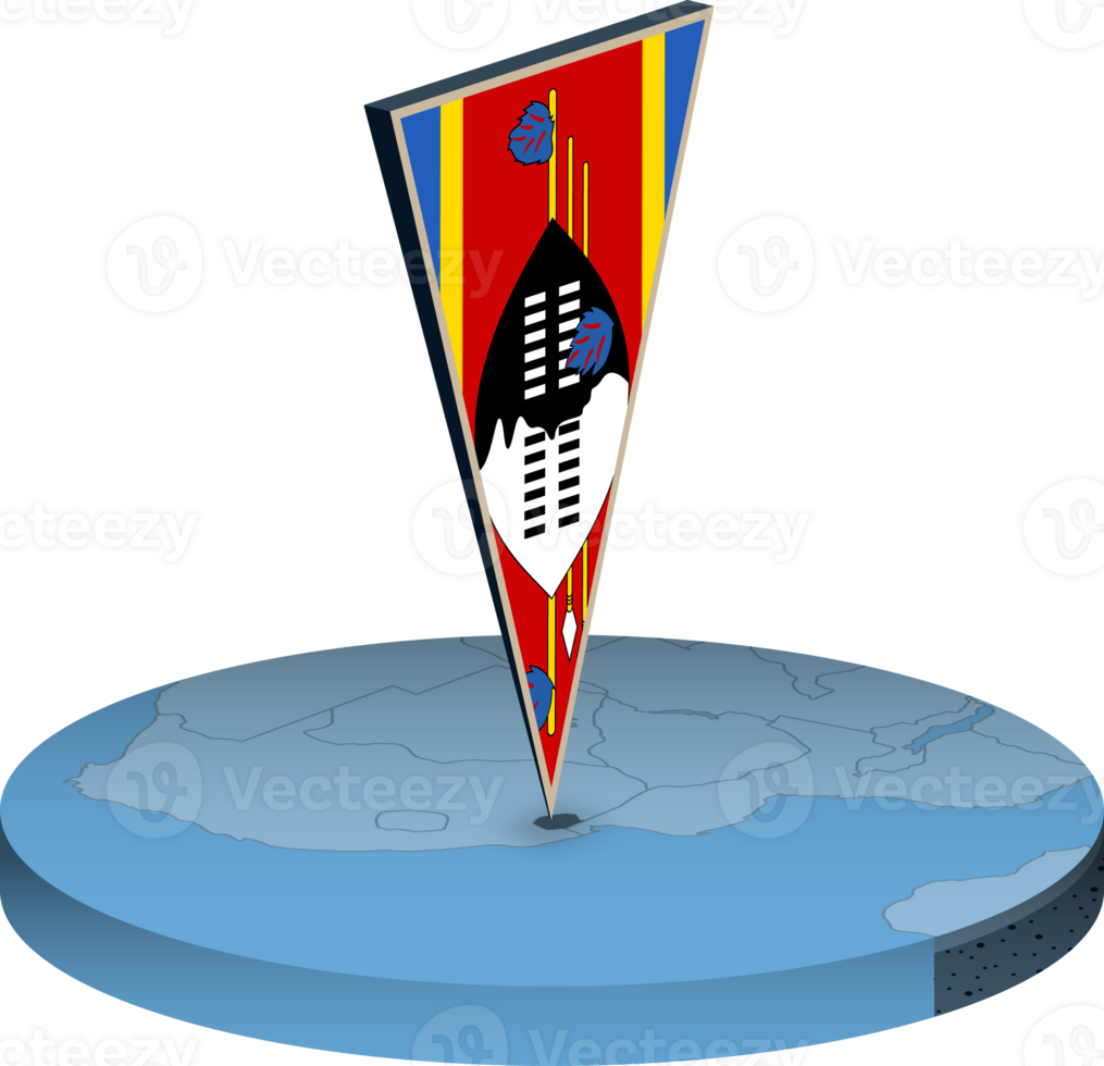 Swaziland flag and map in isometry png