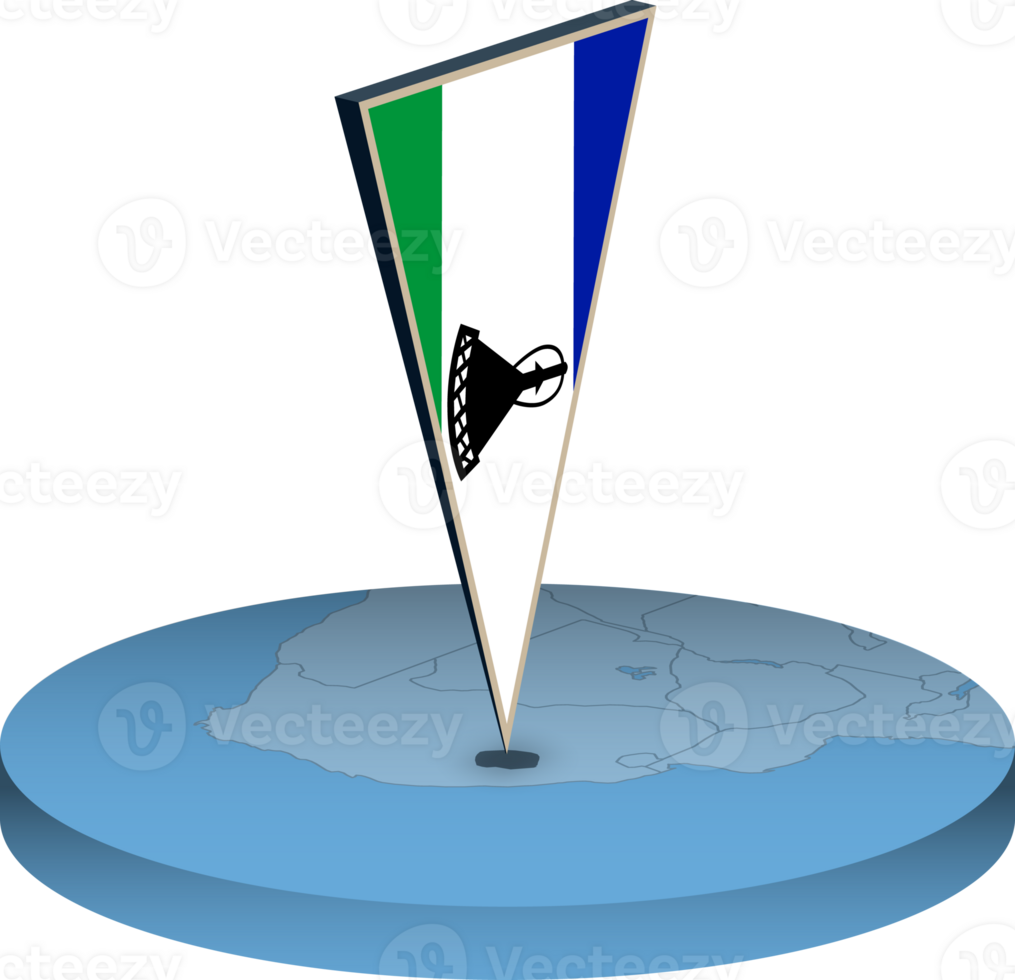 Lesotho flag and map in isometry png