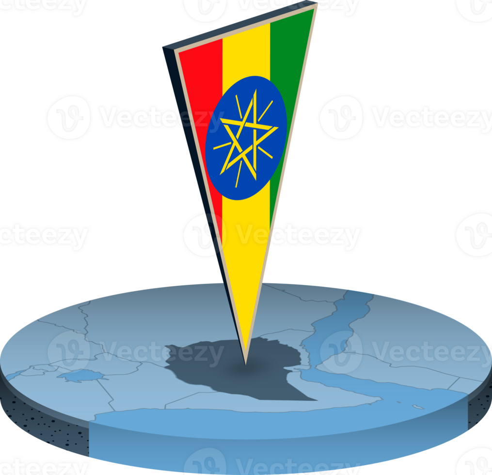 Ethiopia flag and map in isometry png
