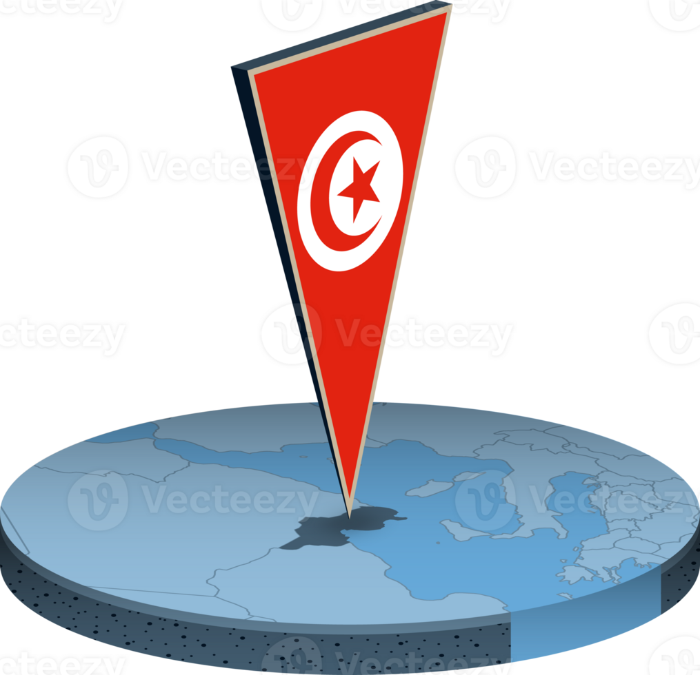 Tunisia flag and map in isometry png