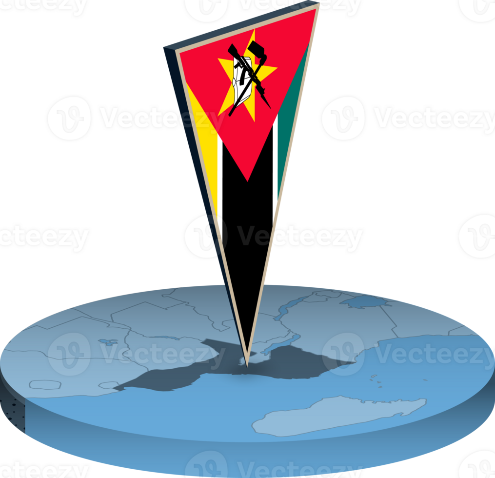 Mozambique flag and map in isometry png