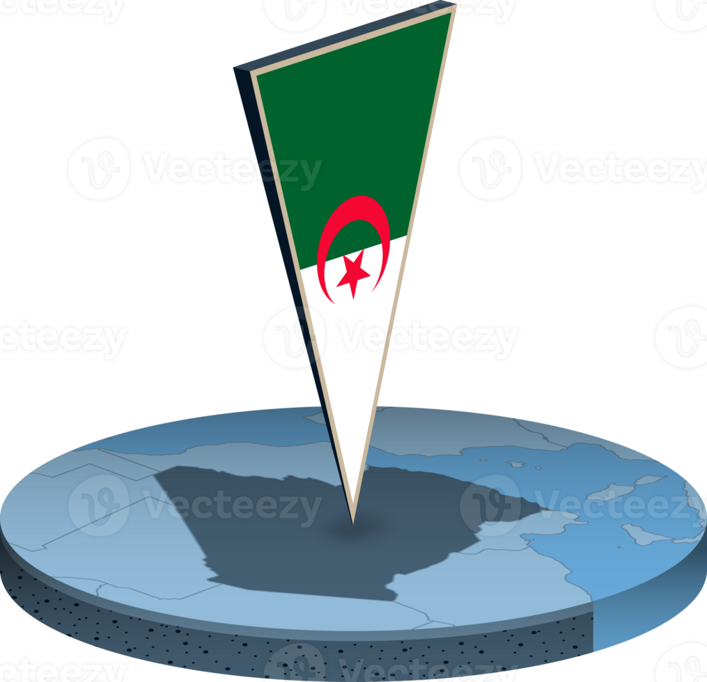 Algeria flag and map in isometry png