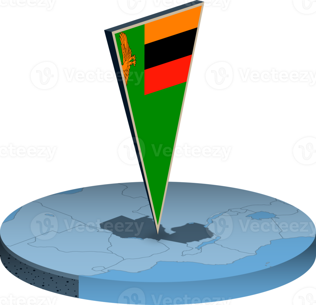 Zambia flag and map in isometry png