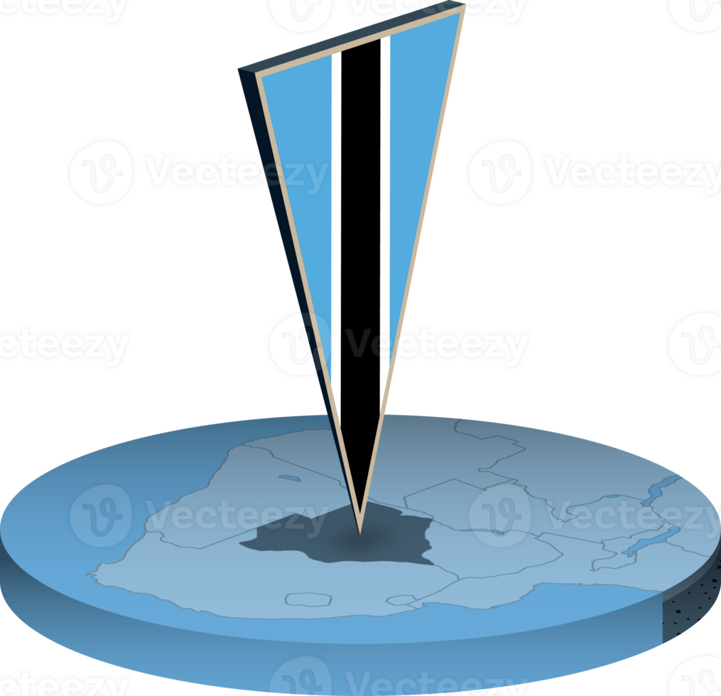 Botswana flag and map in isometry png
