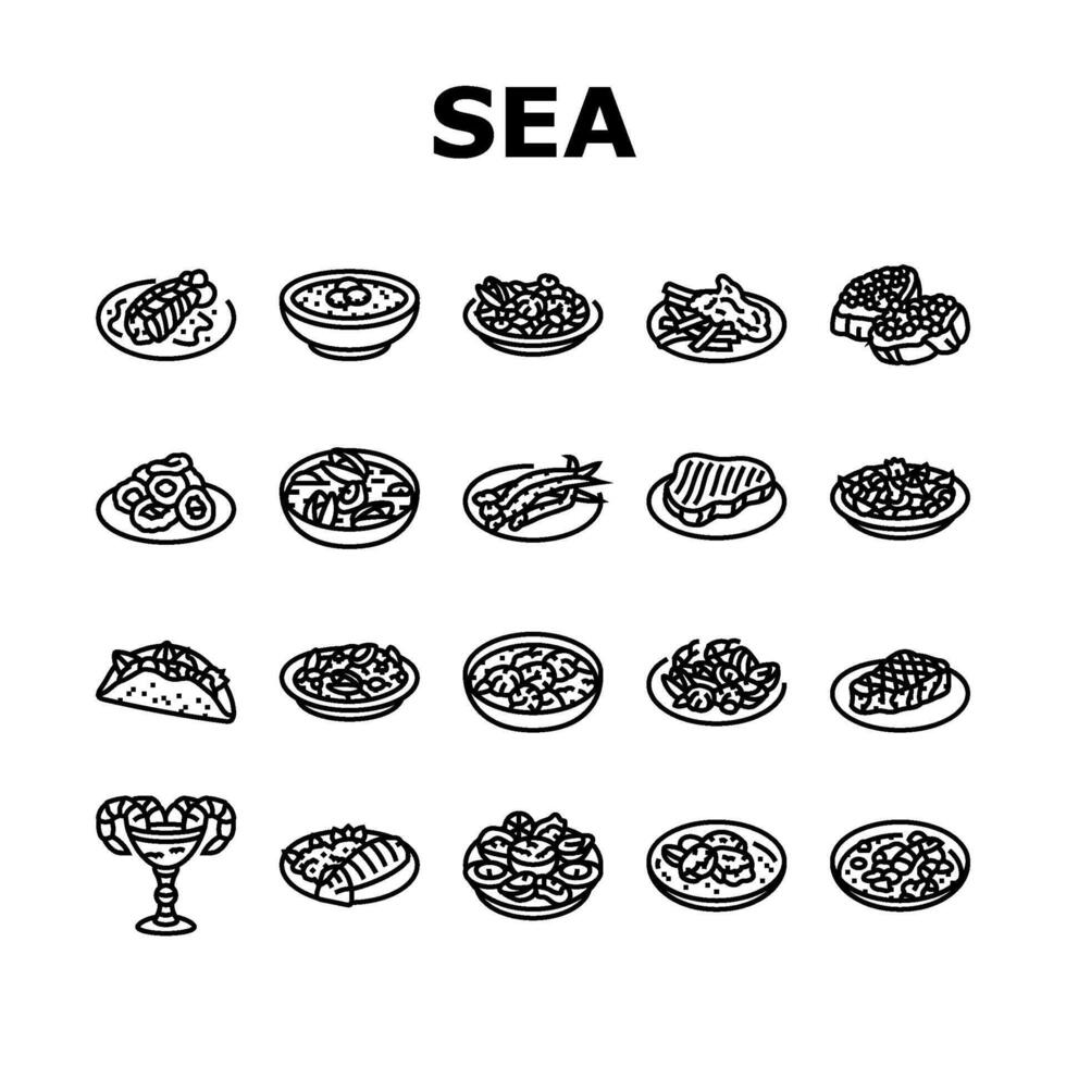 sea cuisine italian cook greece icons set vector