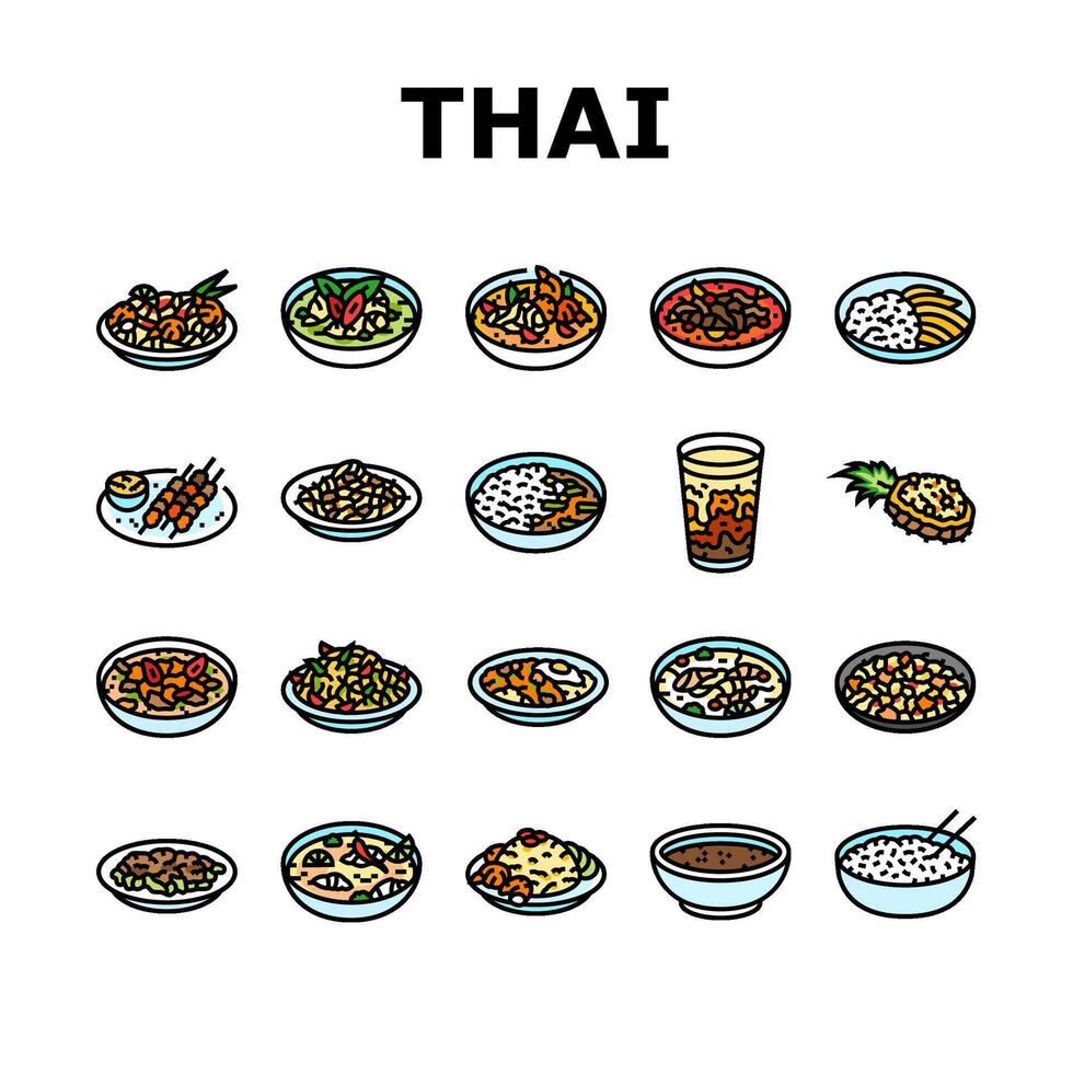 tailandés cocina comida Asia íconos conjunto vector