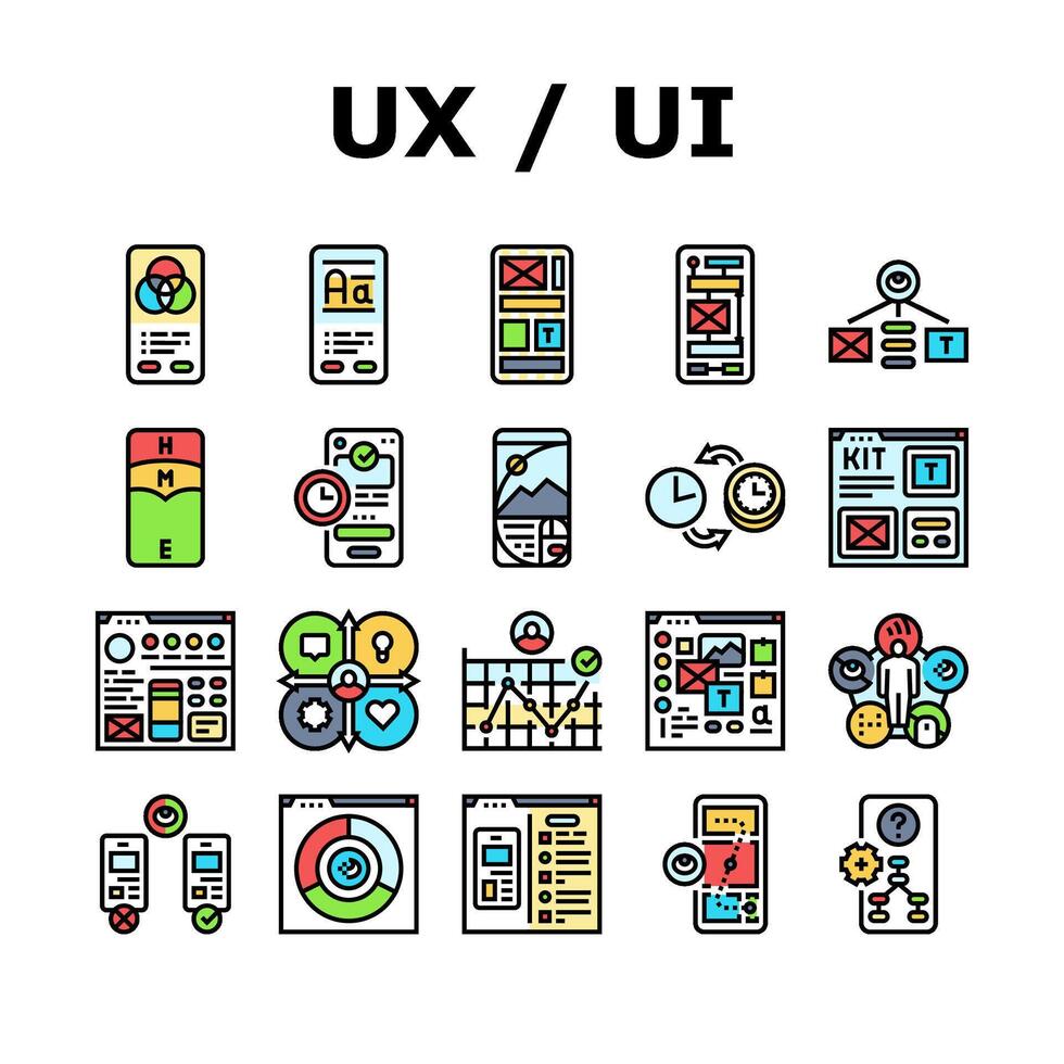 ui ux develop content research icons set vector