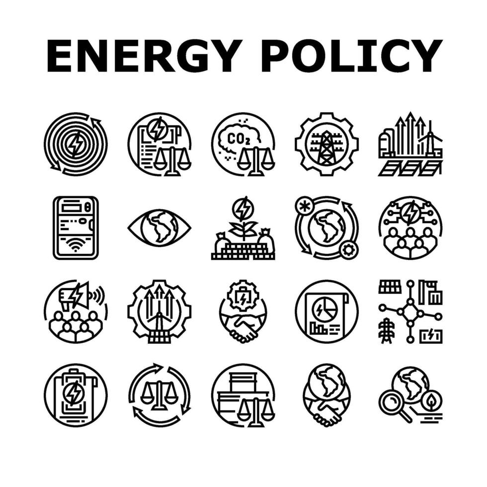 energy policy infrastructure icons set vector