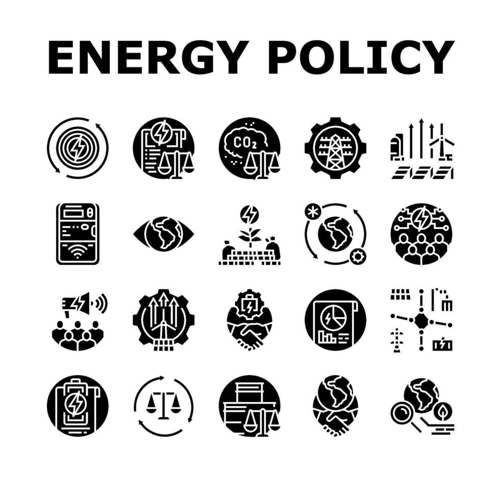 energy policy infrastructure icons set vector