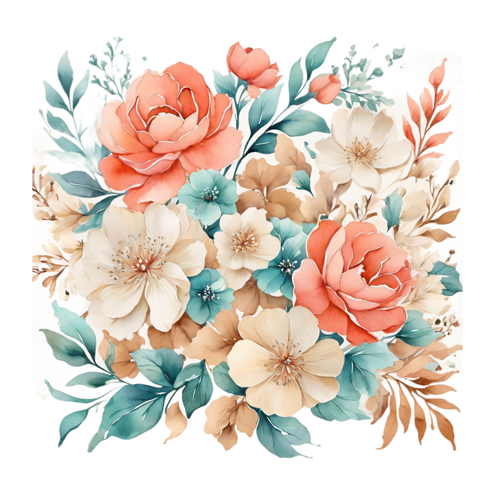 AI generated Digital oilpainted floral pattern design, Glitter flower Bouquet  design, Embossed flower pattern, Glossy flower painting design, Textile flower material design png