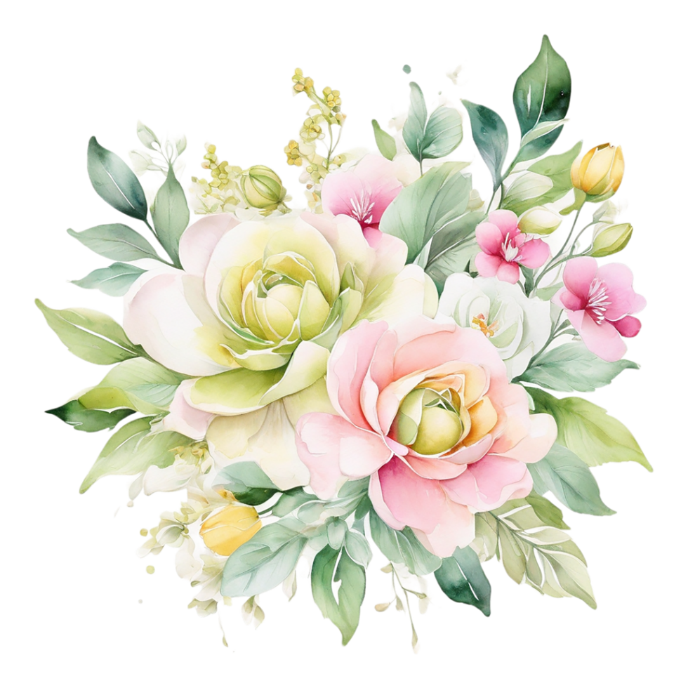 AI generated Watercolor Floral Flower Bouquet Design, Watercolor Flower Arrangements design, gilter Flower Design, Flower Sublimation Floral Clipart Wedding card design, Free PNG
