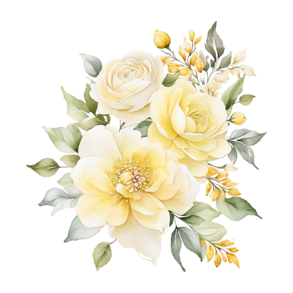 AI generated Watercolor Floral Flower Bouquet Design, Watercolor Flower Arrangements design, gilter Flower Design, Flower Sublimation Floral Clipart Wedding card design, Free PNG