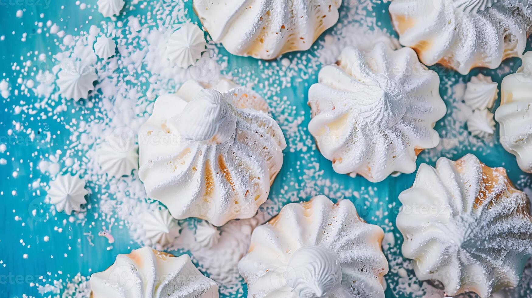 AI generated Professional food photography of meringue cookies on a kitchen table for culinary art enthusiasts photo