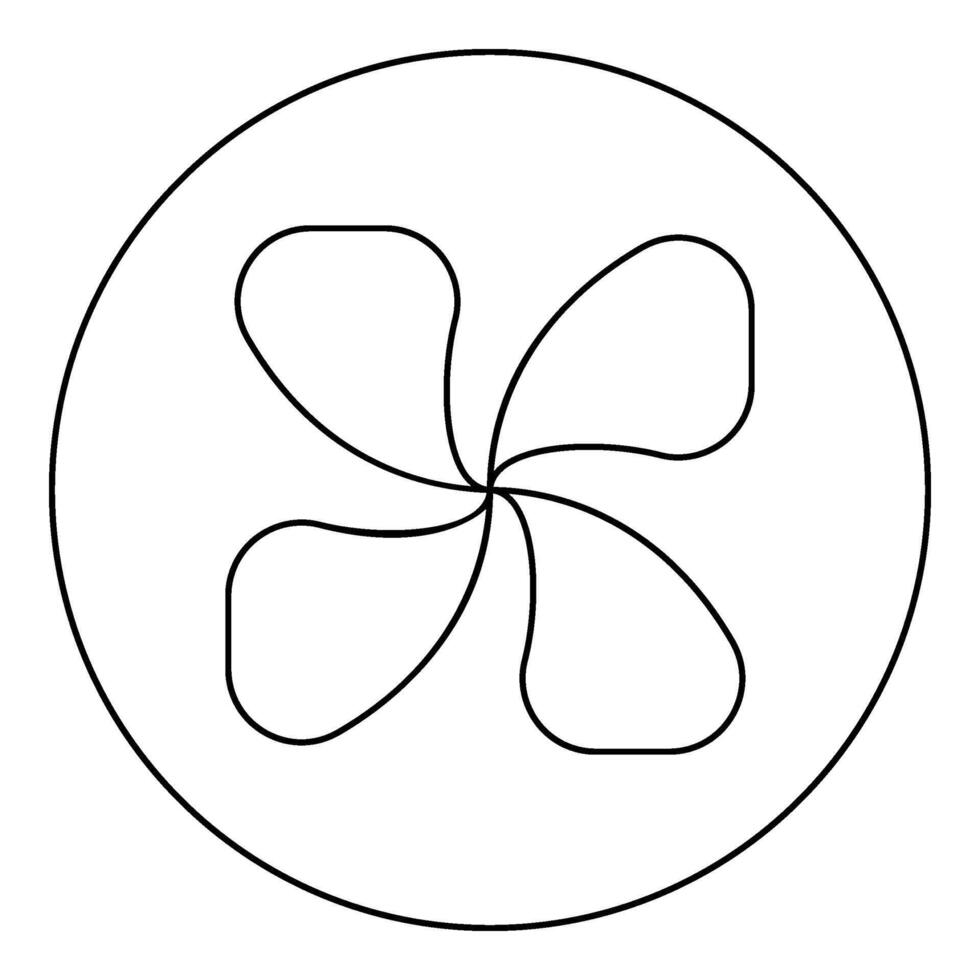 Four lobed fan blade paddle vane ventilation blade icon in circle round black color vector illustration image outline contour line thin style