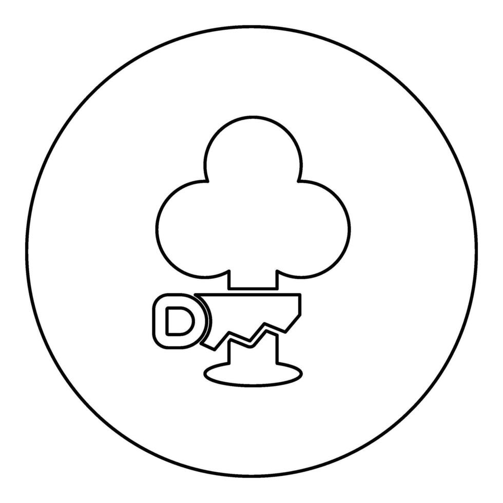 Saw cutting tree icon in circle round black color vector illustration image outline contour line thin style