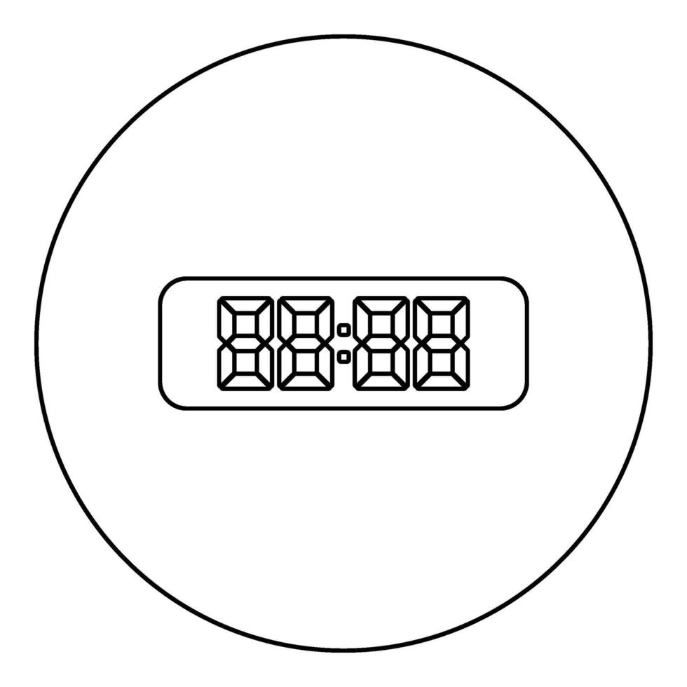 digital mesa reloj electrónico monitor escritorio reloj icono en circulo redondo negro color vector ilustración imagen contorno contorno línea Delgado estilo