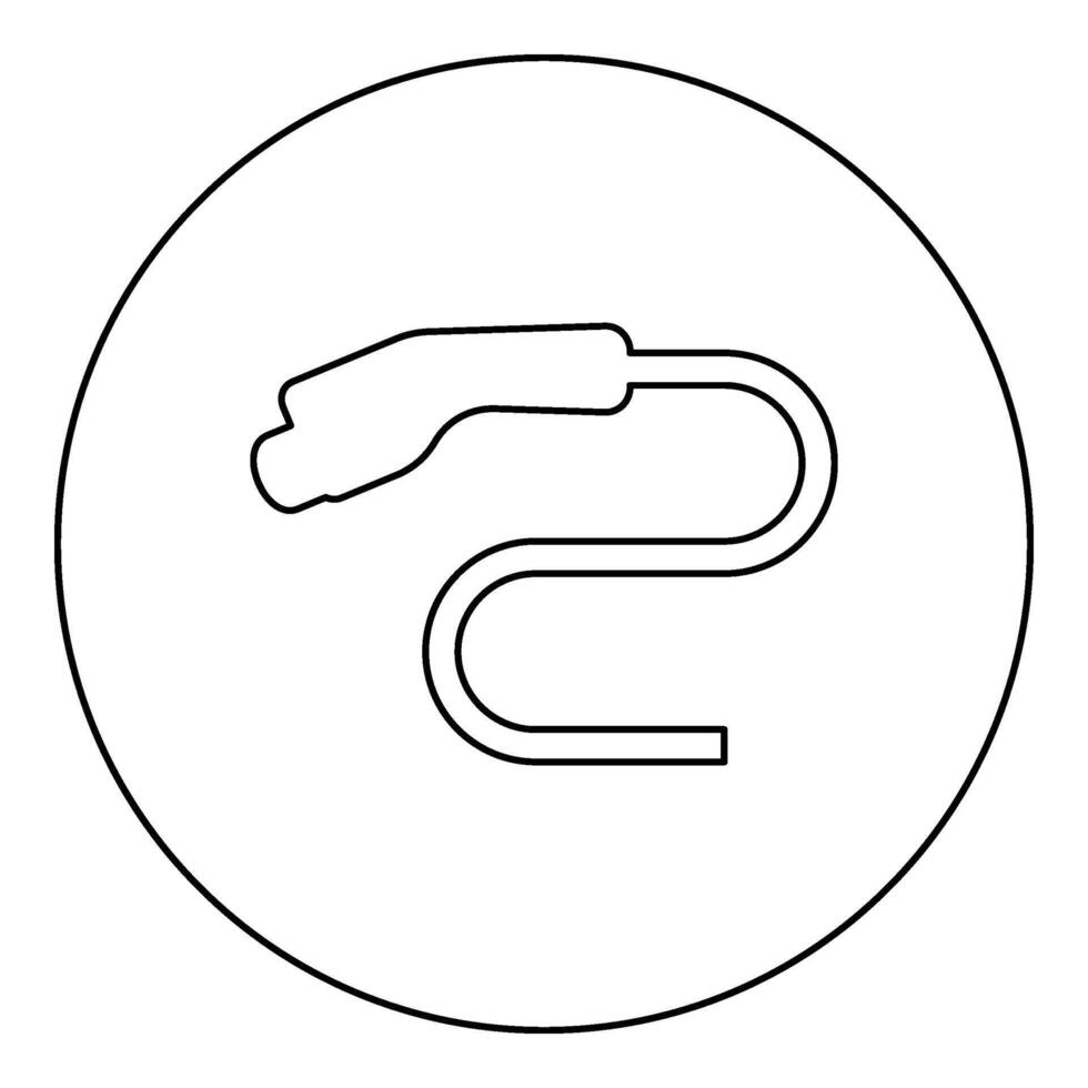 eléctrico coche cargador cargando enchufe ev icono en circulo redondo negro color vector ilustración imagen contorno contorno línea Delgado estilo
