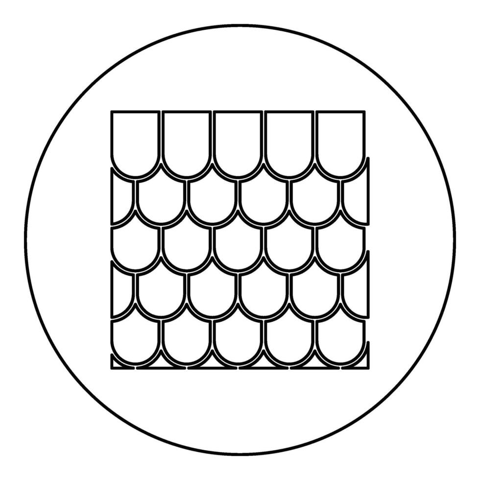 Roof ceramic tiled corrugated tile rooftop house material slate icon in circle round black color vector illustration image outline contour line thin style