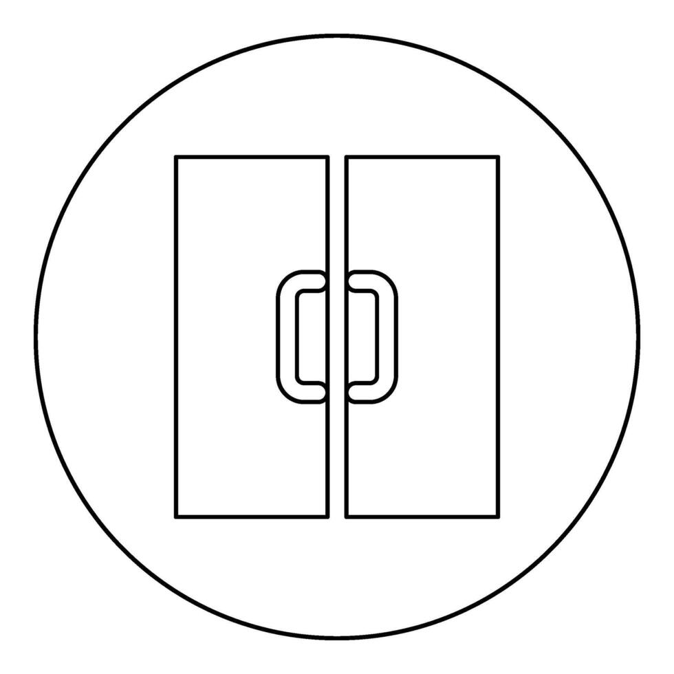 Double door exit doorway icon in circle round black color vector illustration image outline contour line thin style