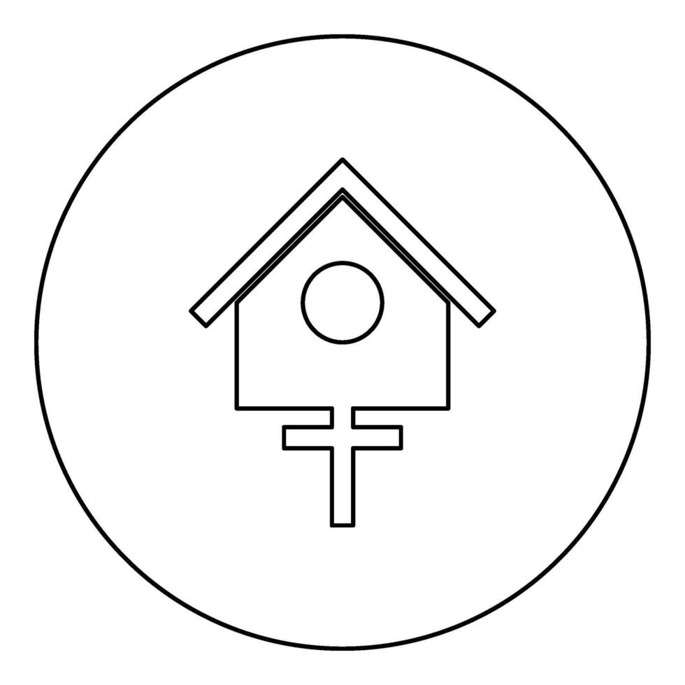 Bird box starling house birdhouse nesting icon in circle round black color vector illustration image outline contour line thin style