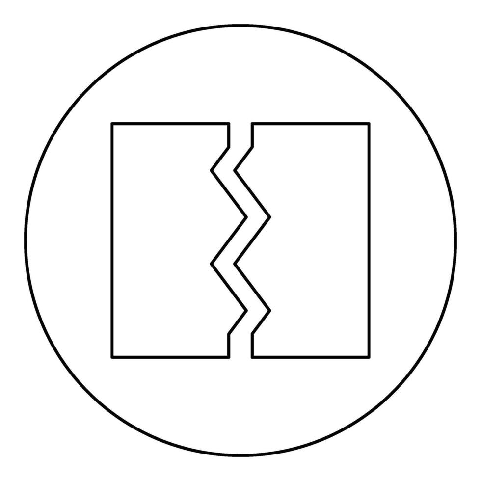 Breach broken torn tear object document icon in circle round black color vector illustration image outline contour line thin style