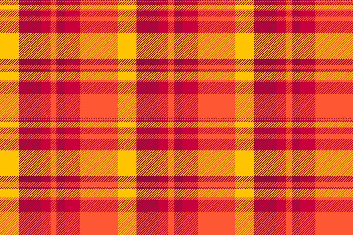 Funky textile check background, scarf seamless tartan pattern. Template plaid vector texture fabric in red and golden poppy colors.