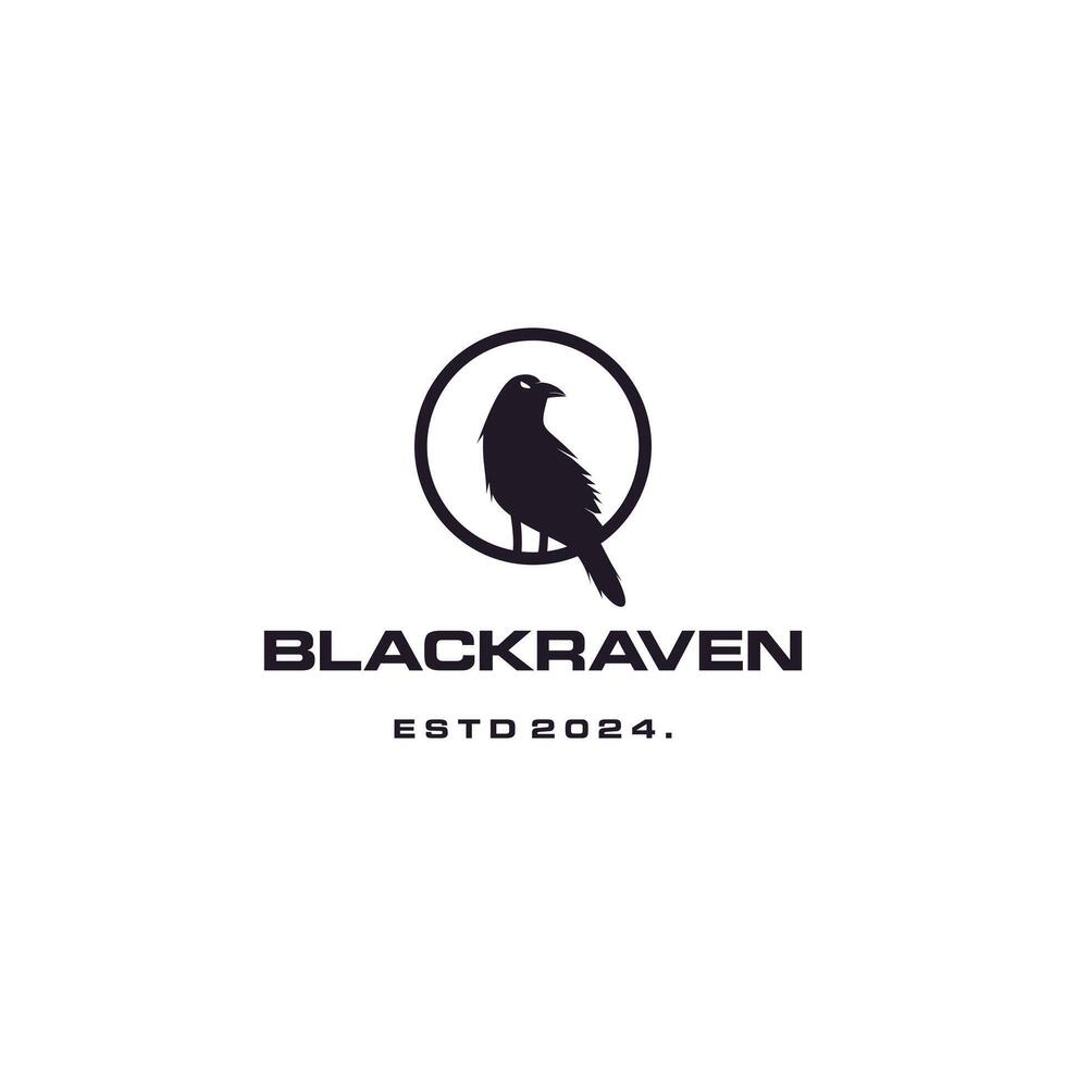 Black raven in the circle logo design on isolated background vector