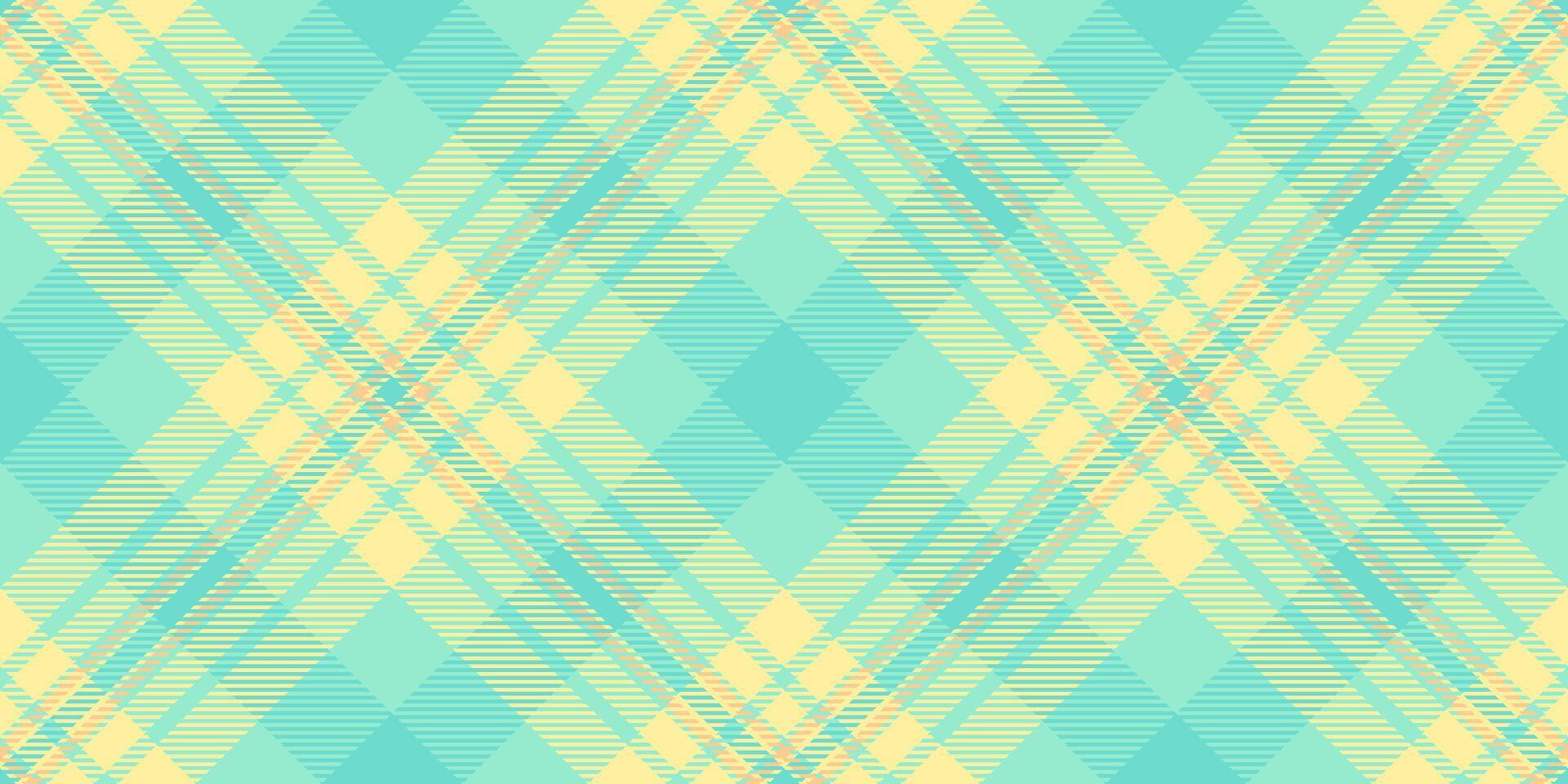 Art fabric background plaid, tracery check textile pattern. Fluffy texture vector tartan seamless in mint and yellow colors.