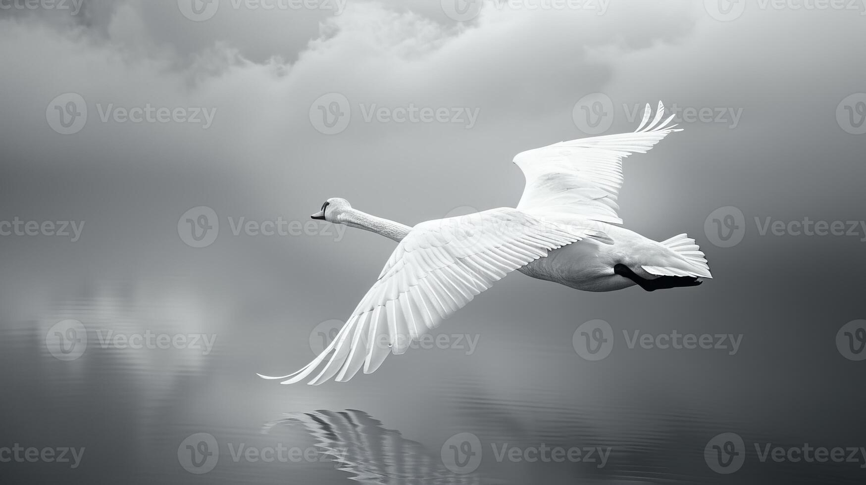 AI generated Majestic swan gracefully gliding on serene pond in tranquil countryside farm landscape photo