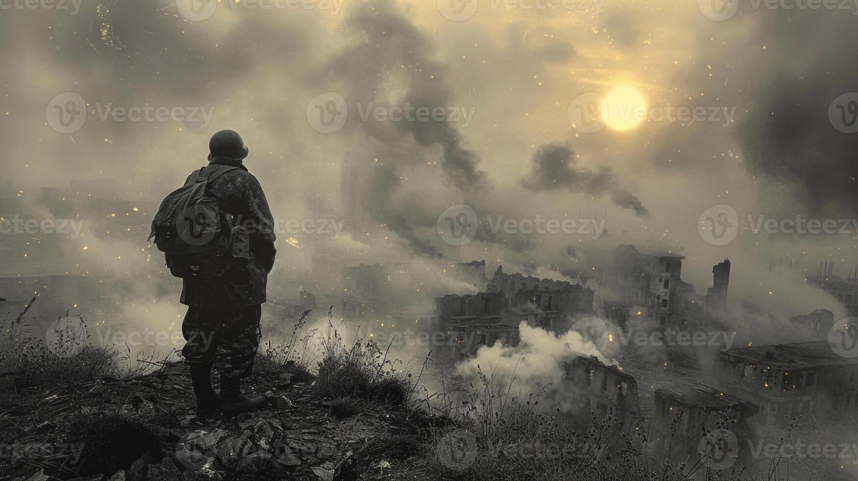 AI generated An emotional photo of a soldier from the Second Great War a tragic wartime experience, a compelling portrait reflecting the depth of suffering and heroism in the struggle for freedom.