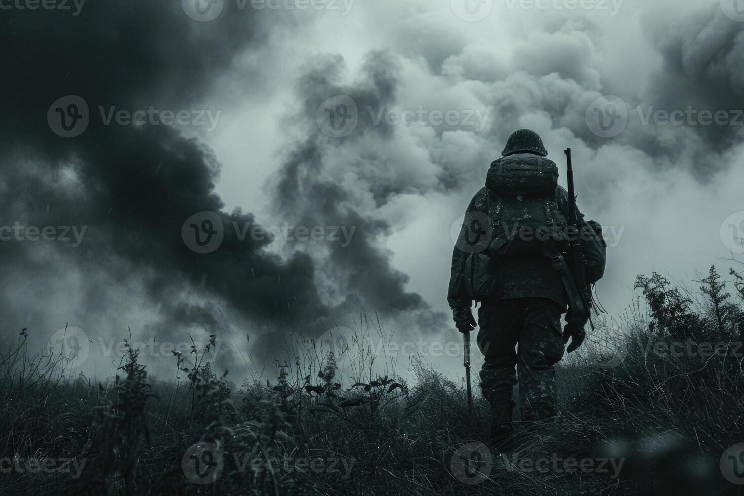 AI generated War, a moment frozen in the frame, the soul is touched by fear and grief photo