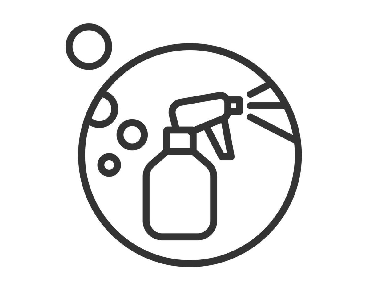 limpiar icono de fluido rociar en limpieza botella aerosol. firmar herramienta para agua gas boquilla, desinfección, higiene salpicar. vector