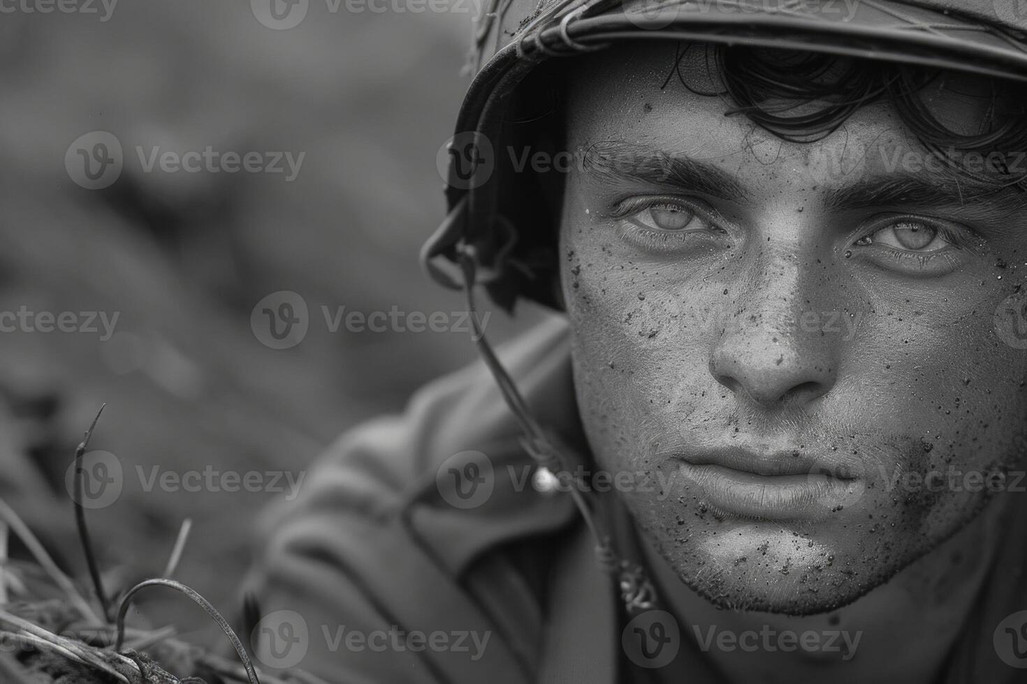 AI generated Poignant wartime portrait, sacrifice and bravery in a soldier's emotional photograph from the second great war, a powerful depiction of human toll and resilience amidst fight for liberty photo
