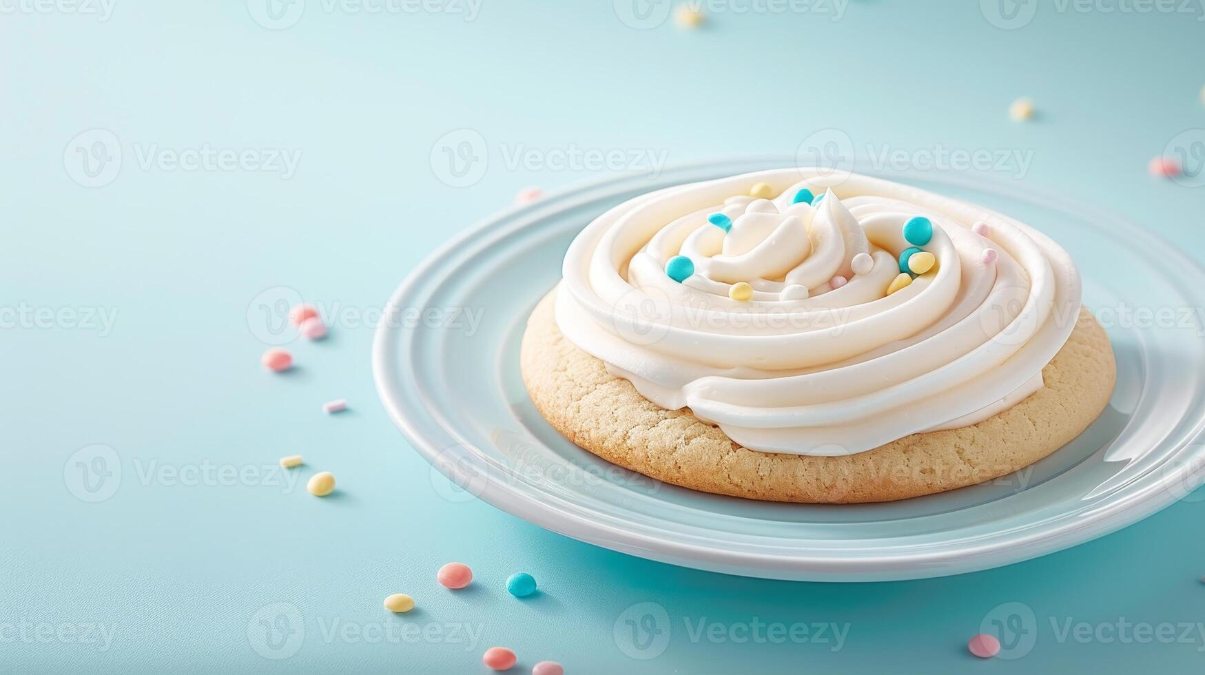 AI generated Vibrant professional food photography of frosted sugar cookies with colorful sprinkles photo