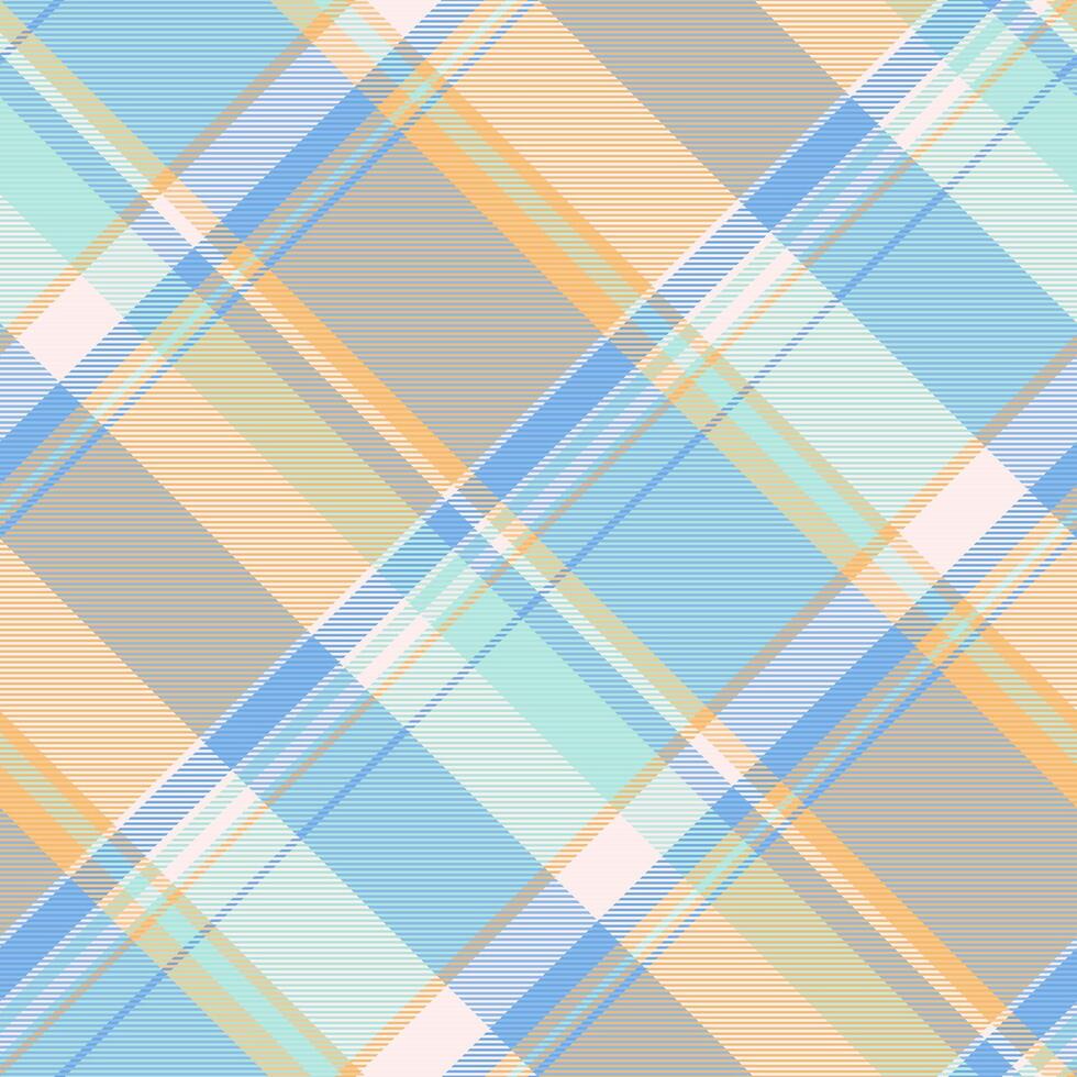 Hobby background fabric textile, layer vector pattern texture. Pretty tartan seamless check plaid in cyan and orange colors.