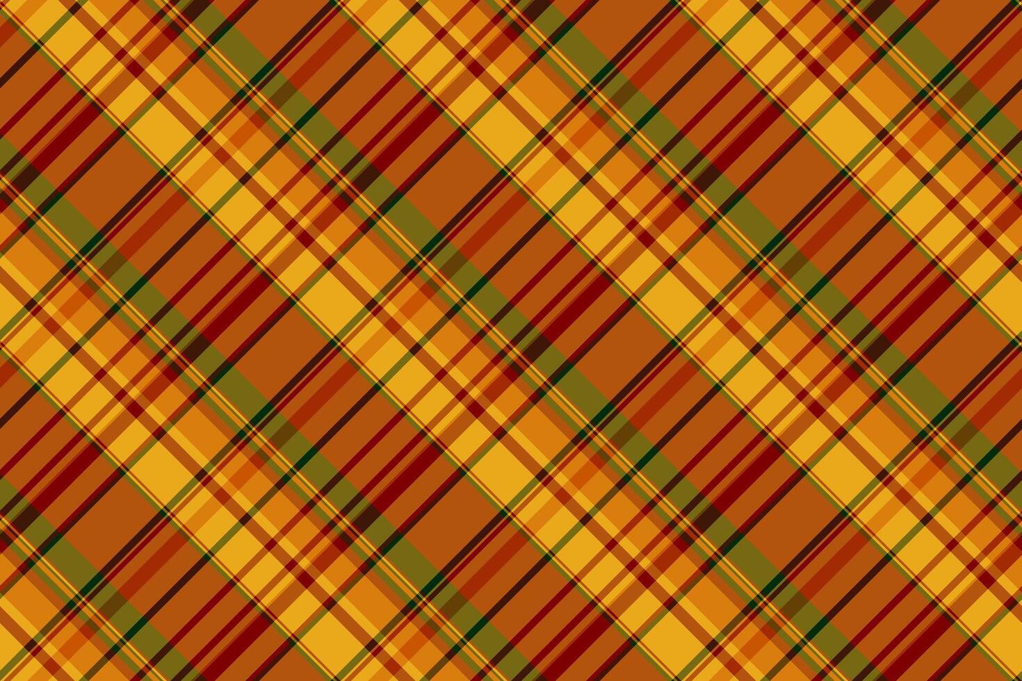 Japanese textile tartan background, woman check texture seamless. 60s plaid fabric pattern vector in orange and amber colors.