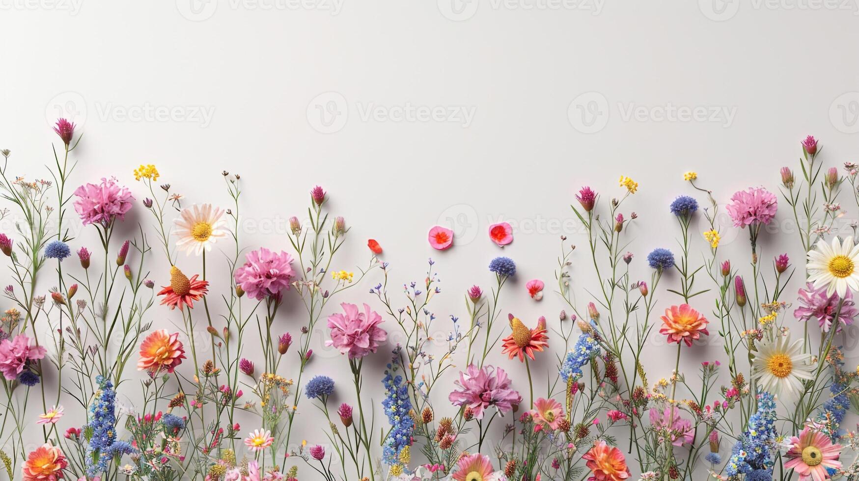 AI generated Spring Serenity Elegant Wedding Celebratory Greeting Card adorned with Flowers on a Light photo