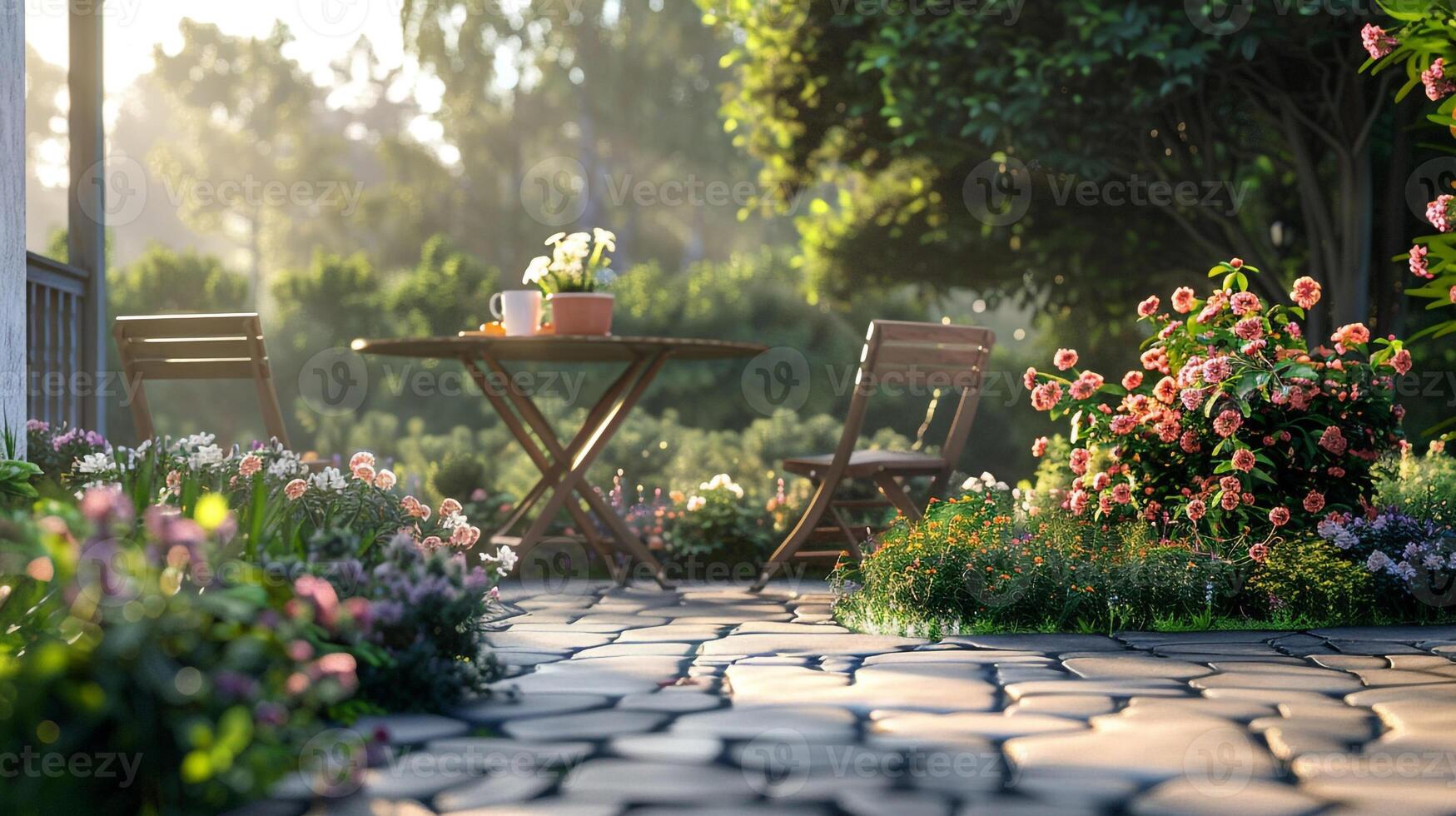 AI generated The garden is a beautiful setting for the summer. photo