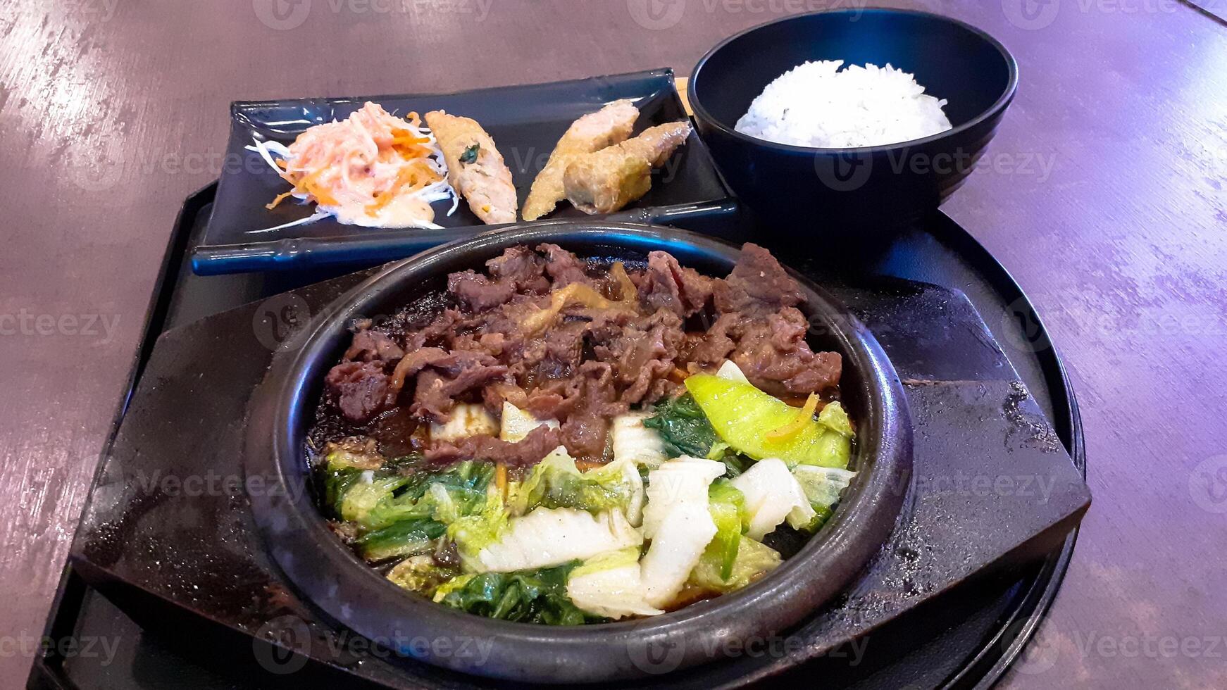 beef teriyaki set, beef teriyaki set menu with salad and rice photo