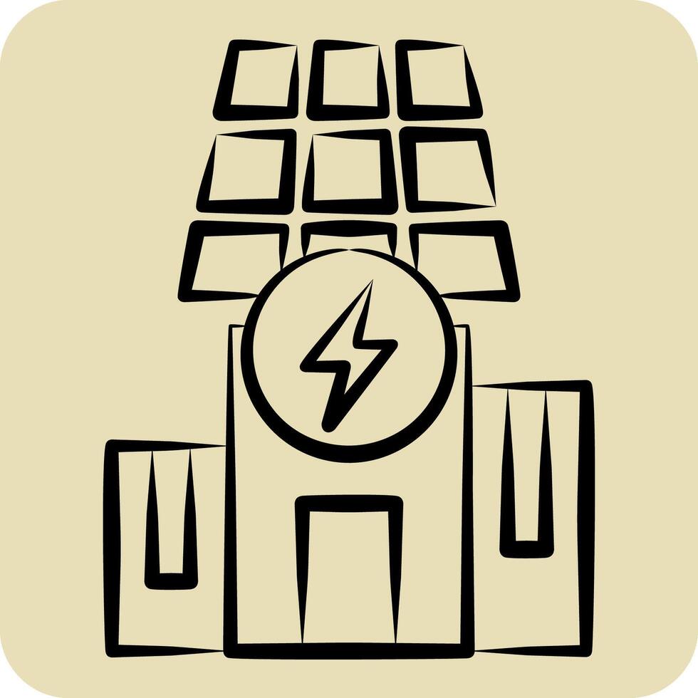 Icon Solar Powered Building. related to Solar Panel symbol. hand drawn style. simple design illustration. vector