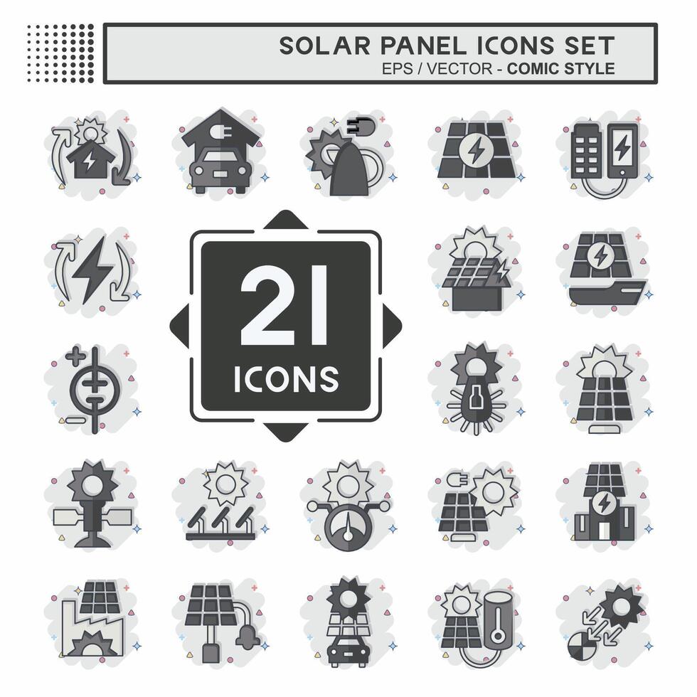 Icon Set Solar Panel. related to Ecology symbol. comic style. simple design illustration. vector