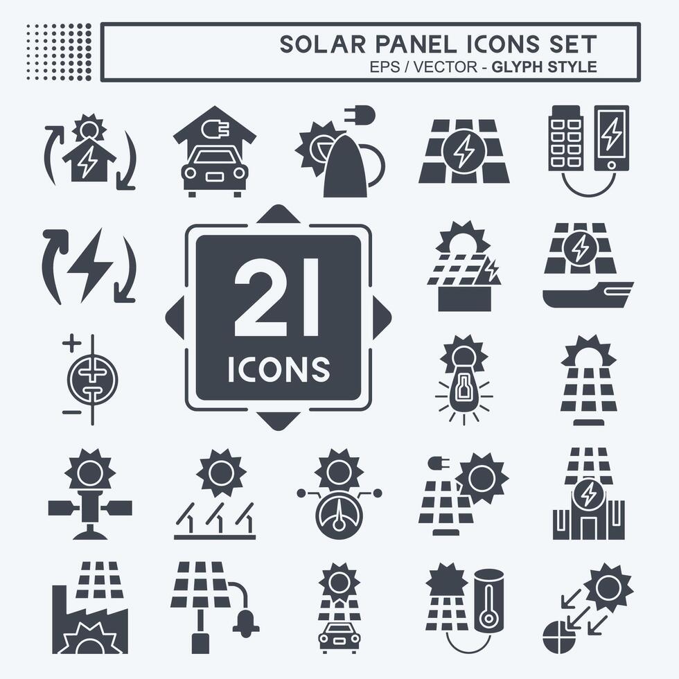 Icon Set Solar Panel. related to Ecology symbol. glyph style. simple design illustration. vector