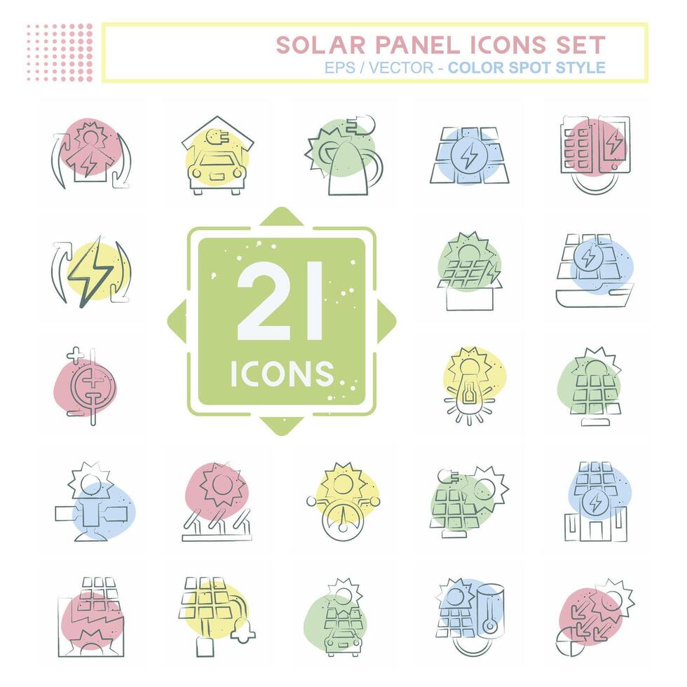 Icon Set Solar Panel. related to Ecology symbol. Color Spot Style. simple design illustration. vector