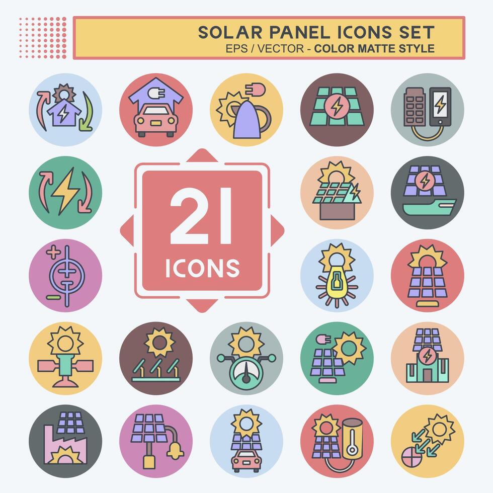 Icon Set Solar Panel. related to Ecology symbol. color mate style. simple design illustration. vector