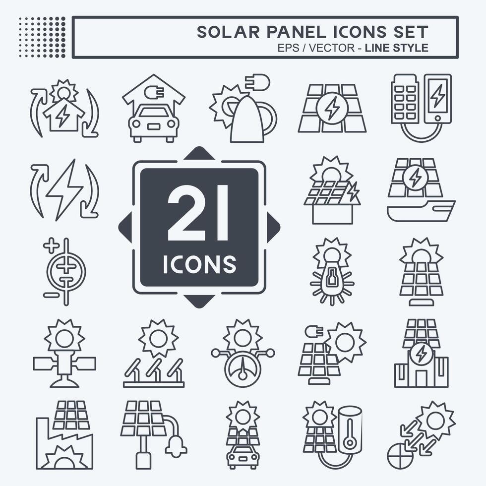Icon Set Solar Panel. related to Ecology symbol. line style. simple design illustration. vector