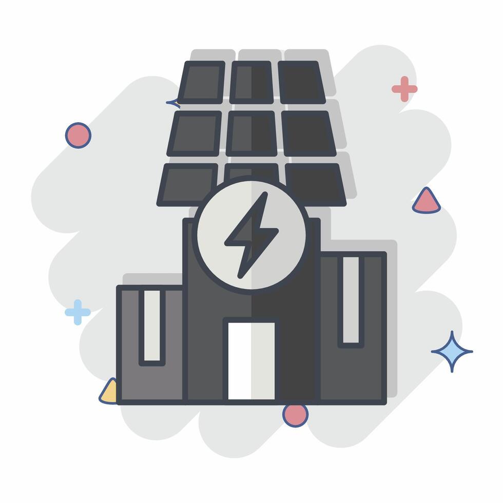 Icon Solar Powered Building. related to Solar Panel symbol. comic style. simple design illustration. vector