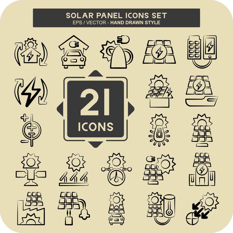 Icon Set Solar Panel. related to Ecology symbol. hand drawn style. simple design illustration. vector