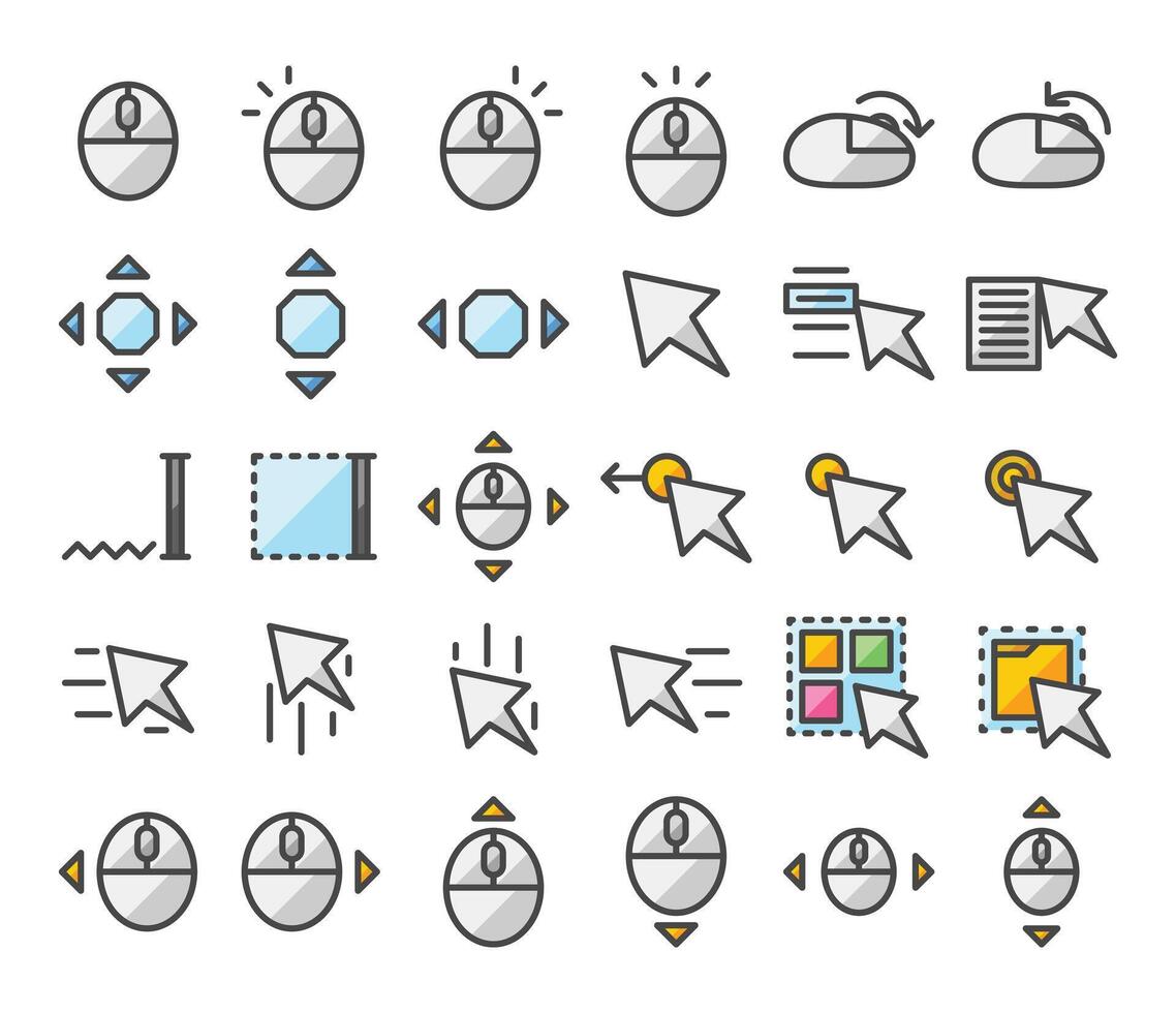 Multipurpose Mouse and Pointer Vector Icon Set in Filled Outline Style