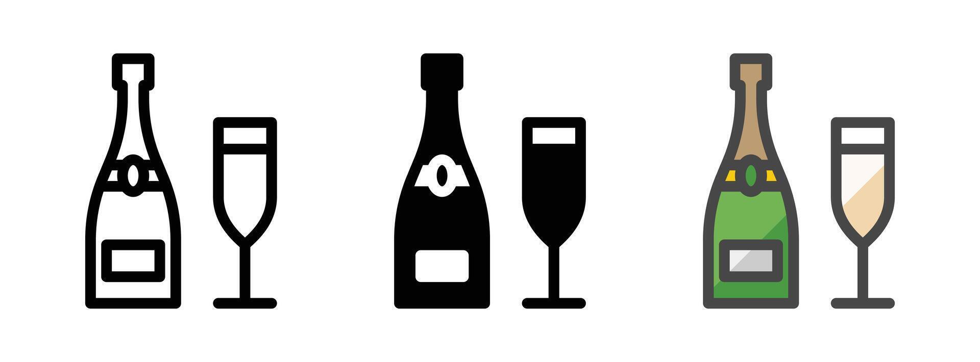 Multipurpose Champagne Vector Icon in Outline, Glyph, Filled Outline Style