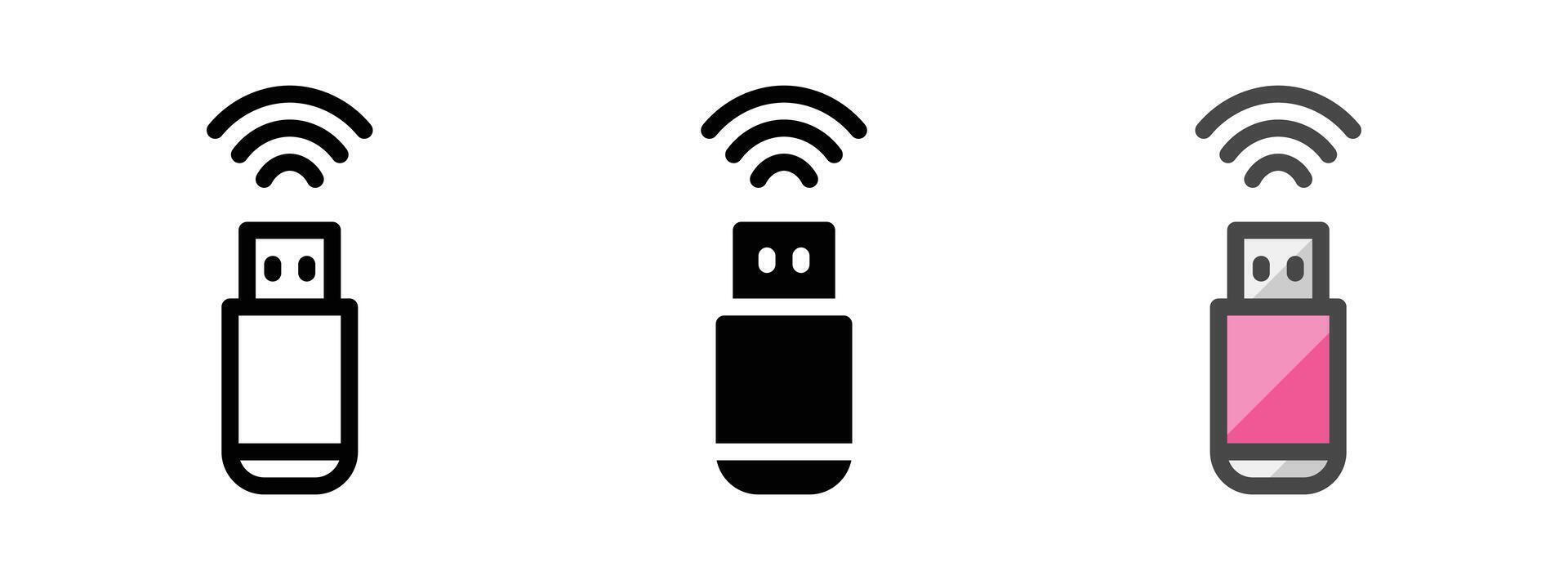 Multipurpose Wifi Adapter Vector Icon in Outline, Glyph, Filled Outline Style